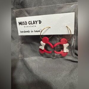 Miso Clay'd Red and White dangle Minnie Mouse ears earrings